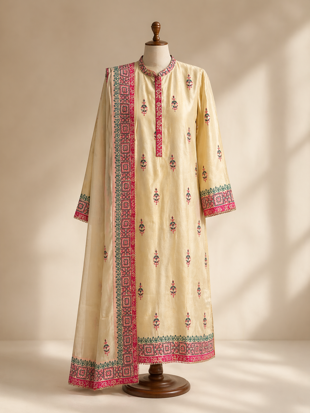 Noor Beige Printed Suit Set