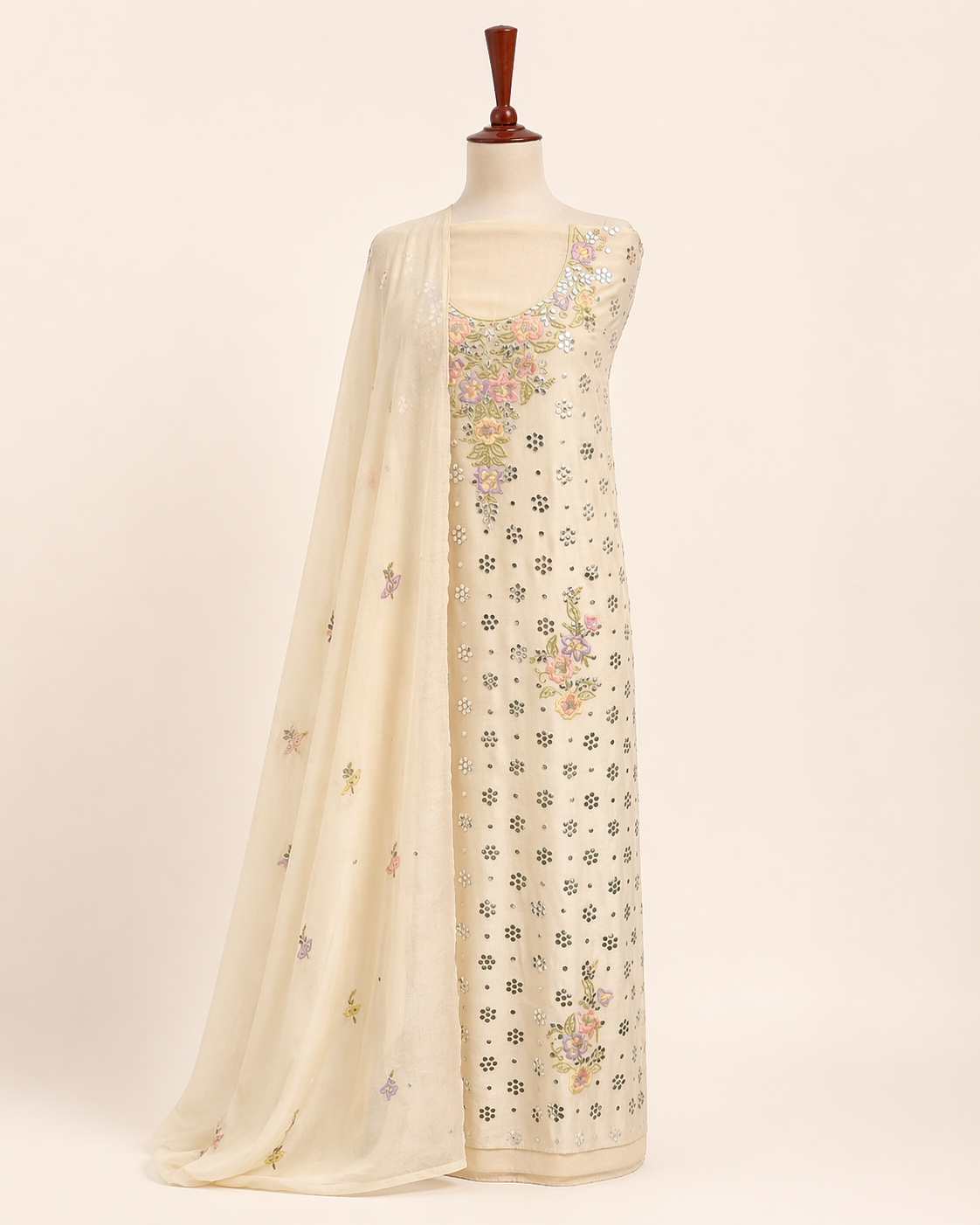 Mehru Ivory Embroidered Suit Set