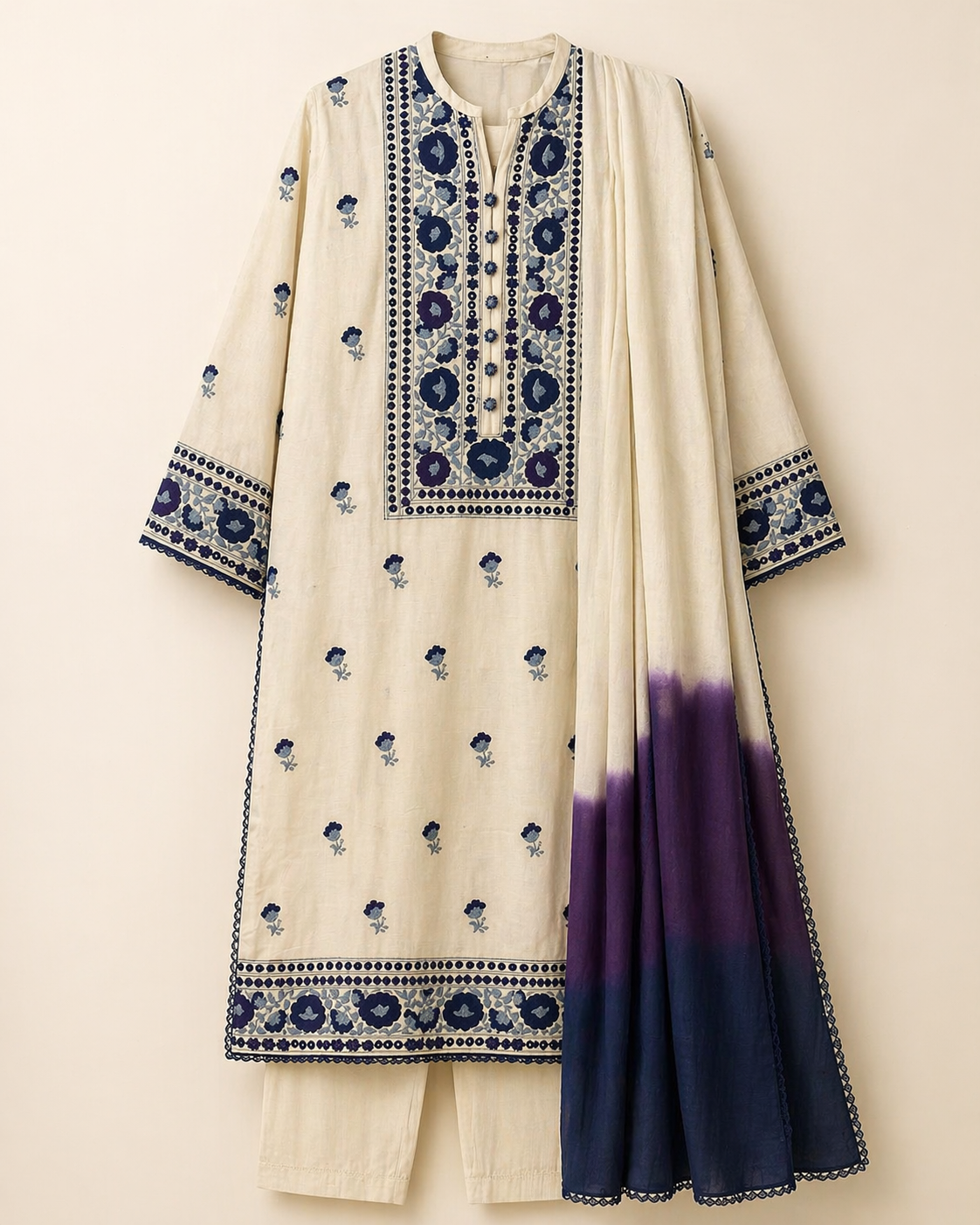 Noor Blue Embroidered Suit Set