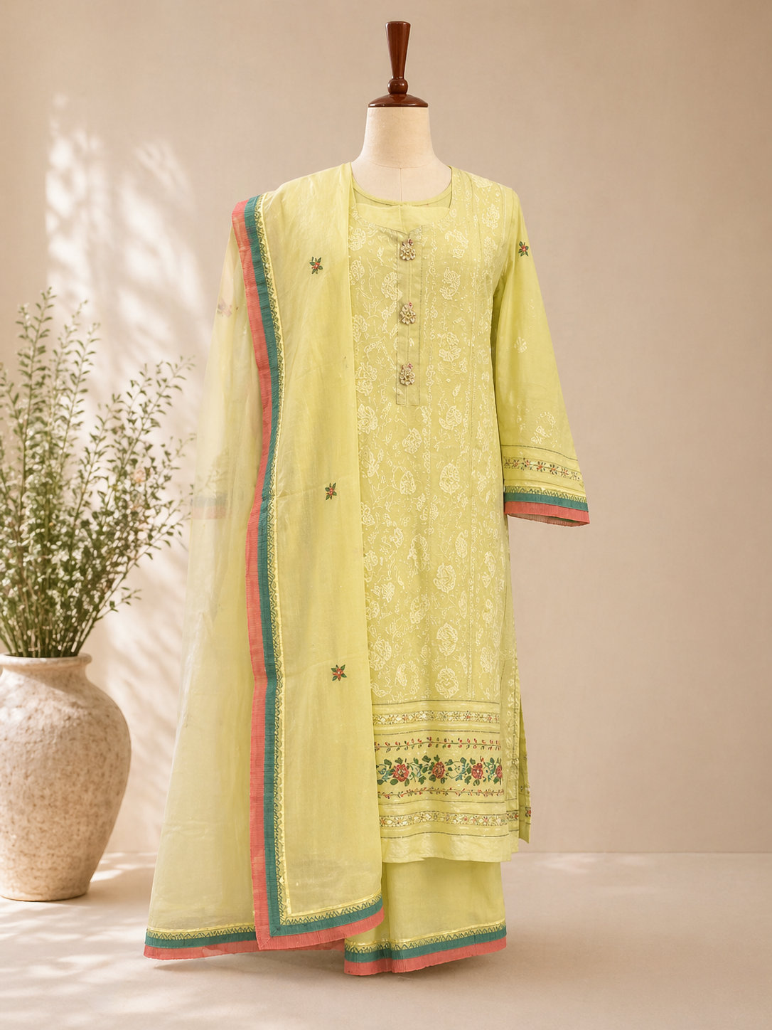 Noor Lime Embroidered Suit Set
