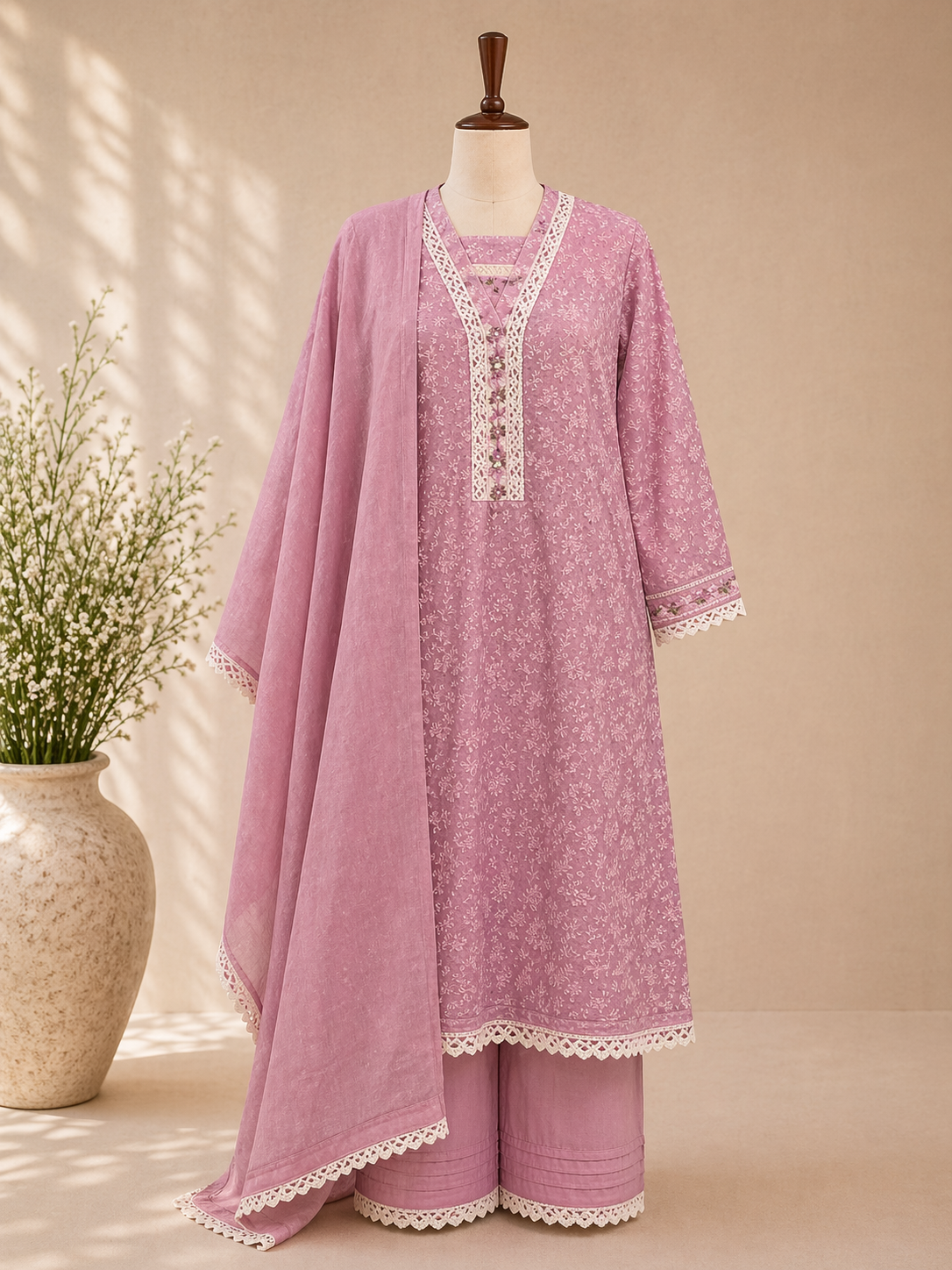 Lavender Zoya Embroidered Suit Set