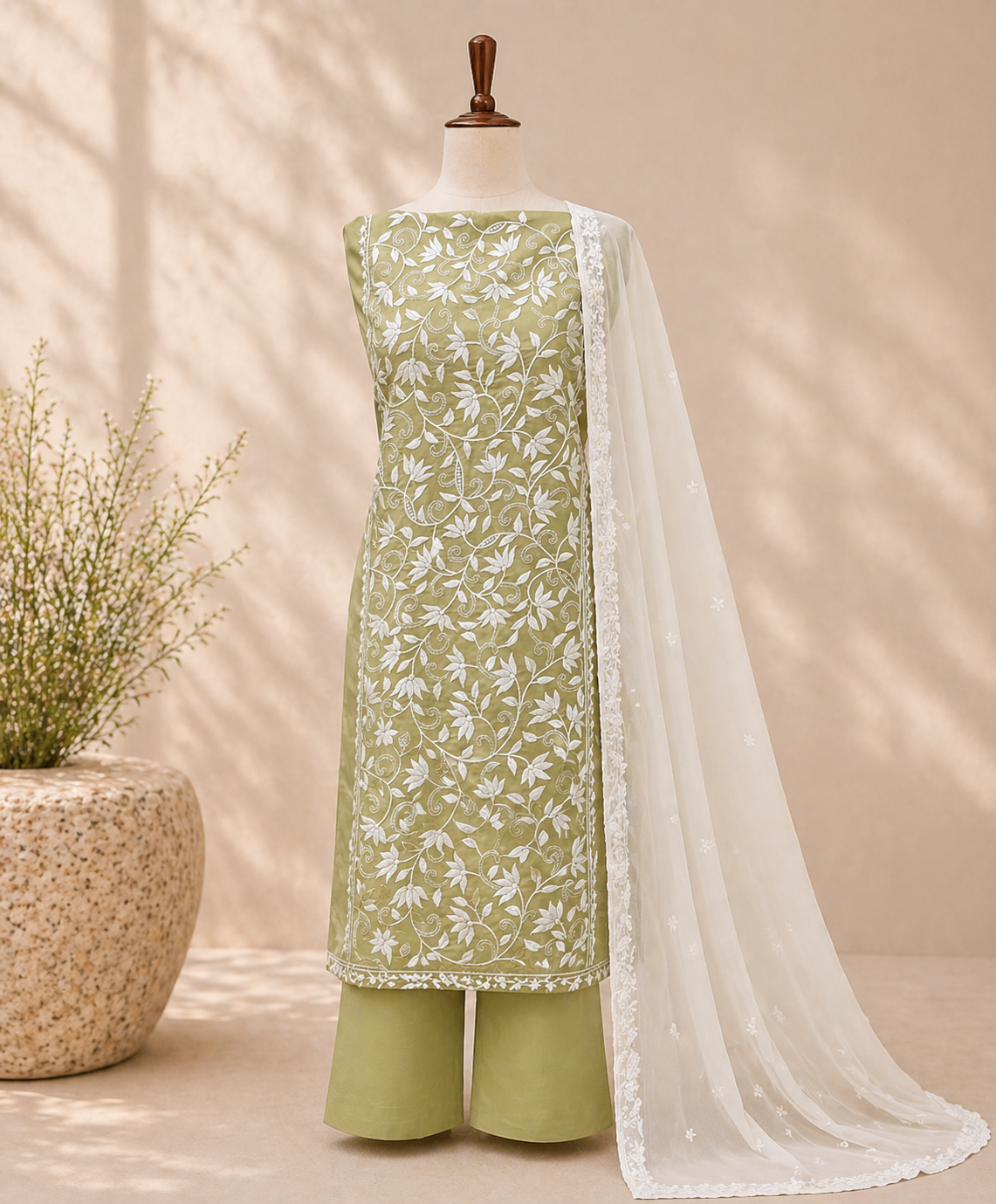 Olive Noor Embroidered Suit Set