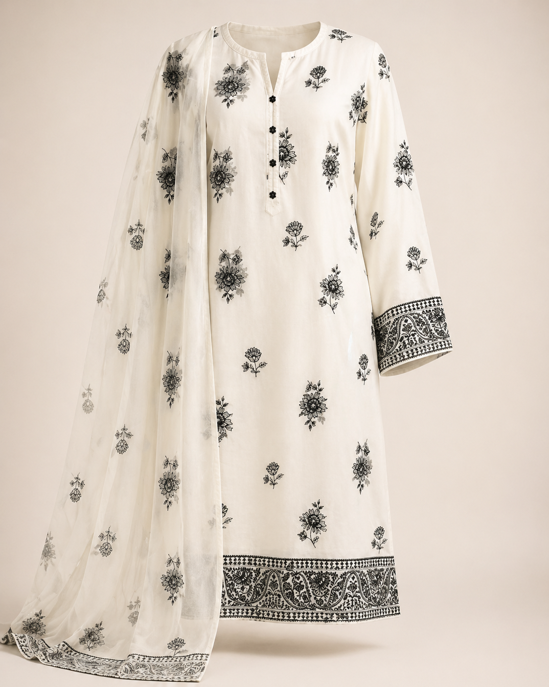 Ivory Noor Printed Suit Set