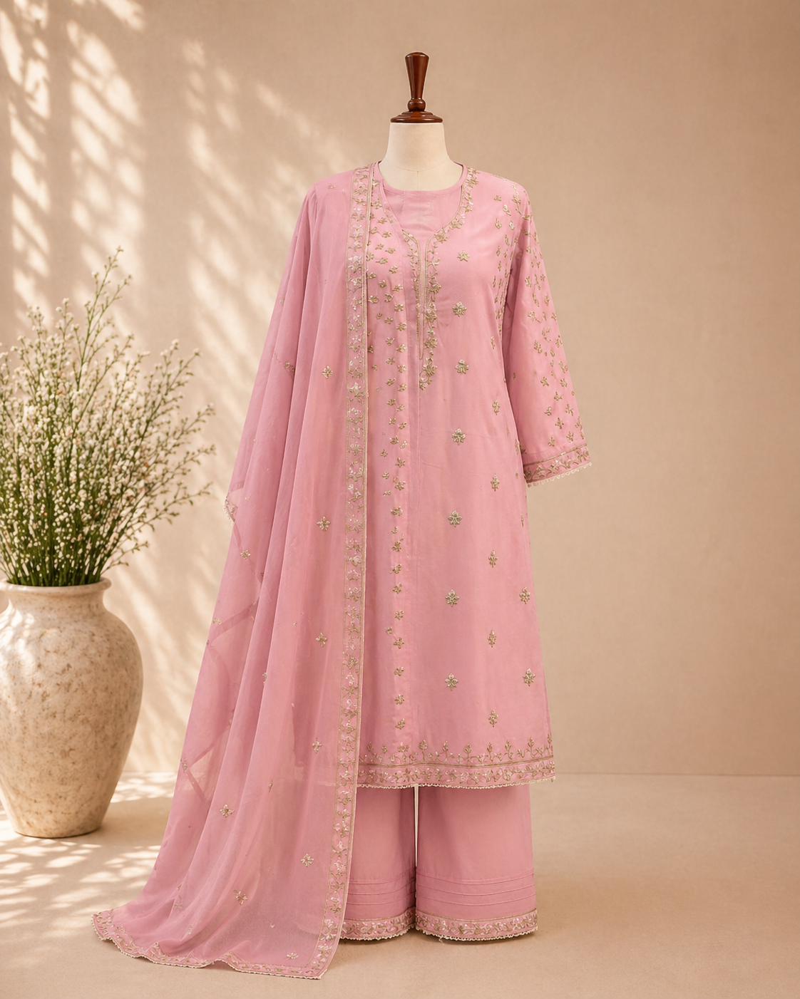 Blush Noor Embroidered Suit Set