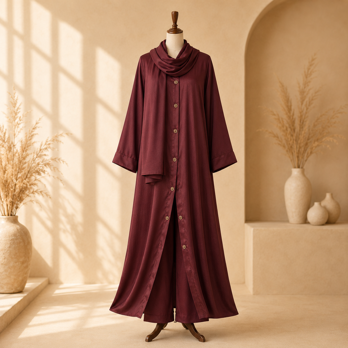 Burgundy Amara 3-Piece Abaya Set