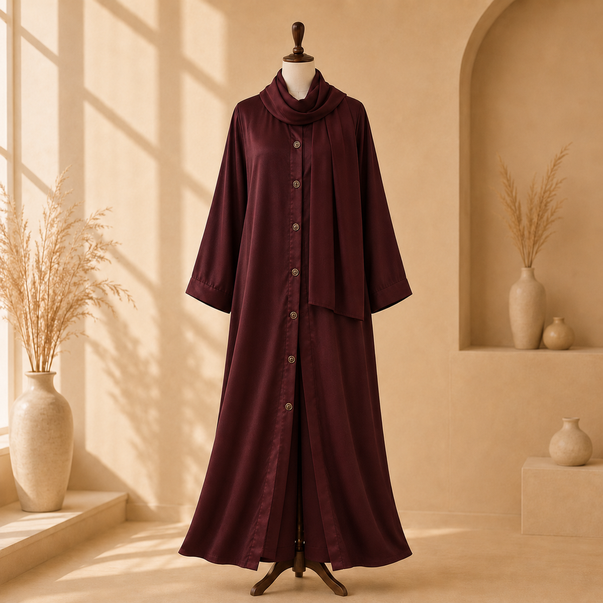 Deep Maroon Layla 3-Piece Abaya Set