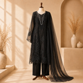 Noir Elegance Embroidered 3-Piece Suit Set