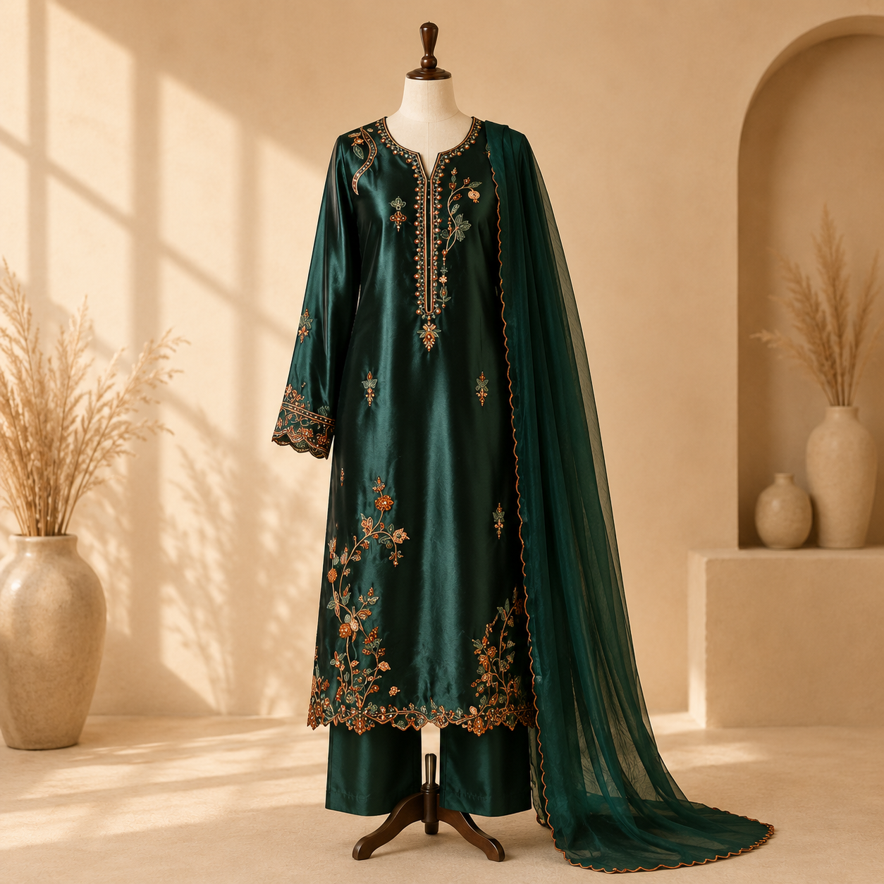 Emerald Zahra Embroidered 3-Piece Suit Set