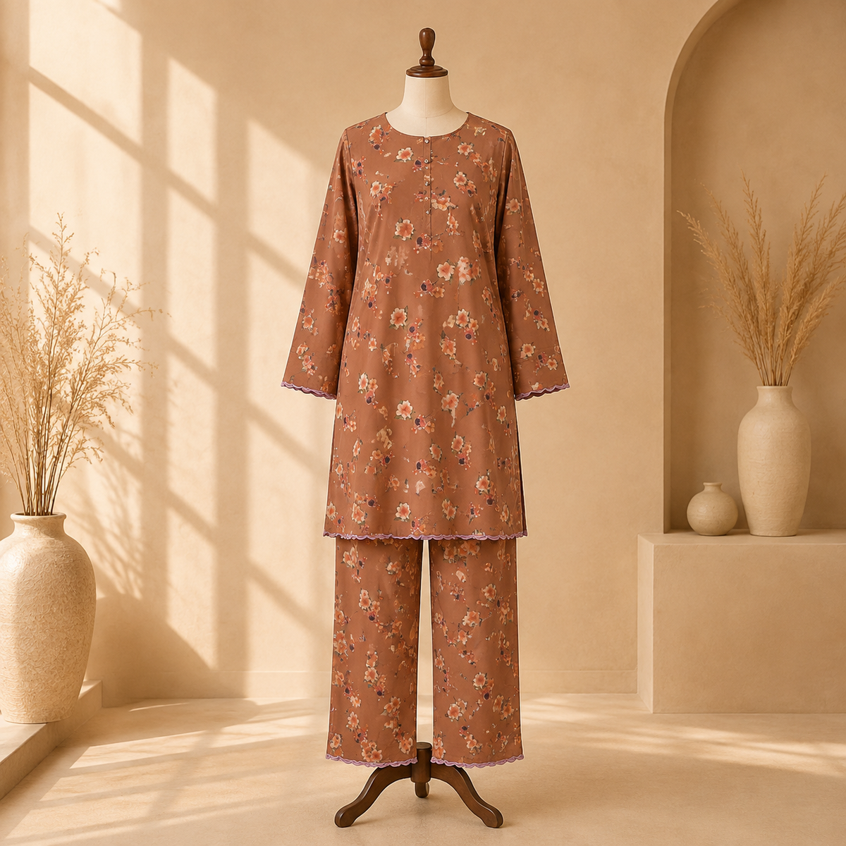 Cinnamon Blossom Printed 2-Piece Suit Set