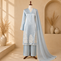 Ice Blue Amira Embroidered 3-Piece Suit Set