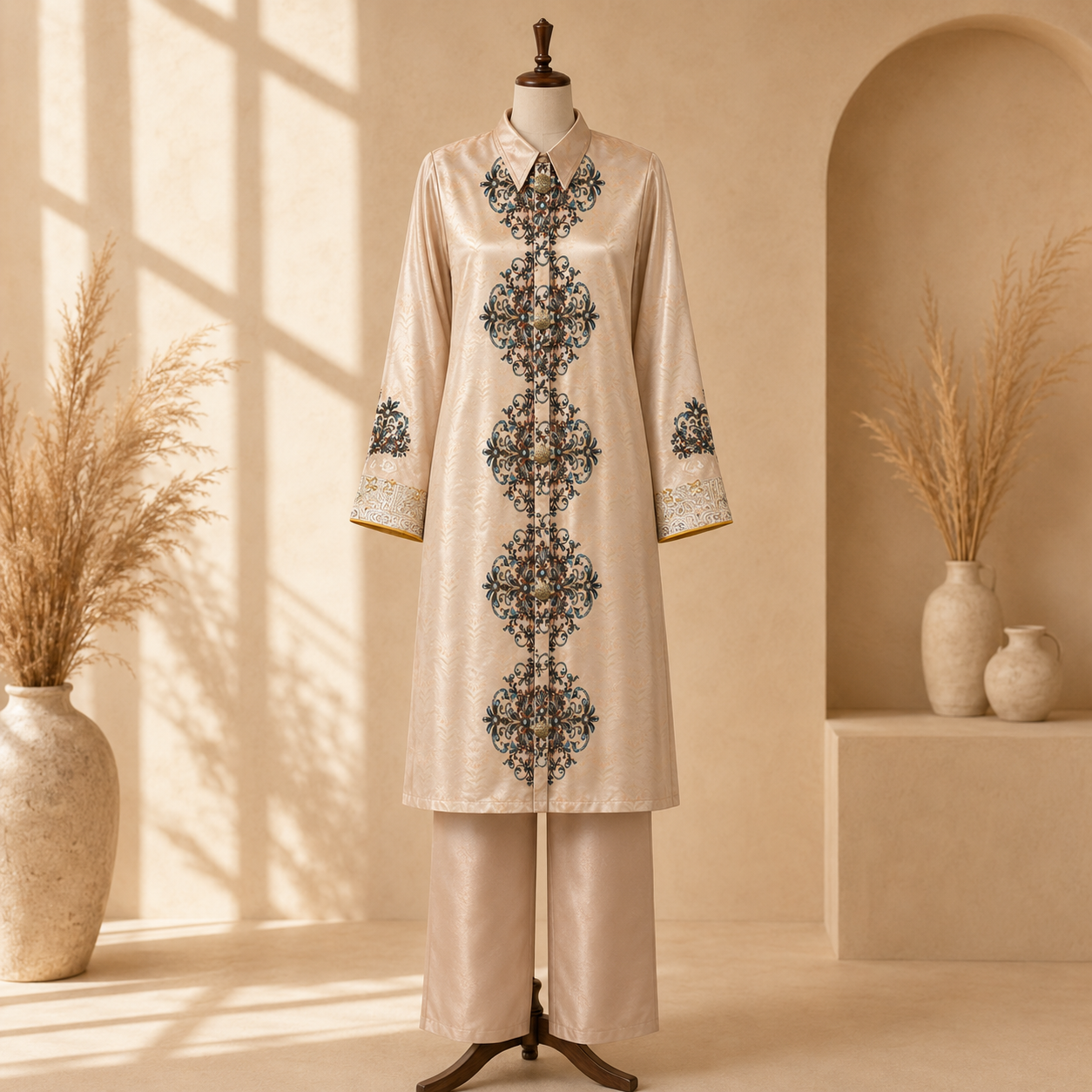 Champagne Teal Baroque 2-Piece Suit Set