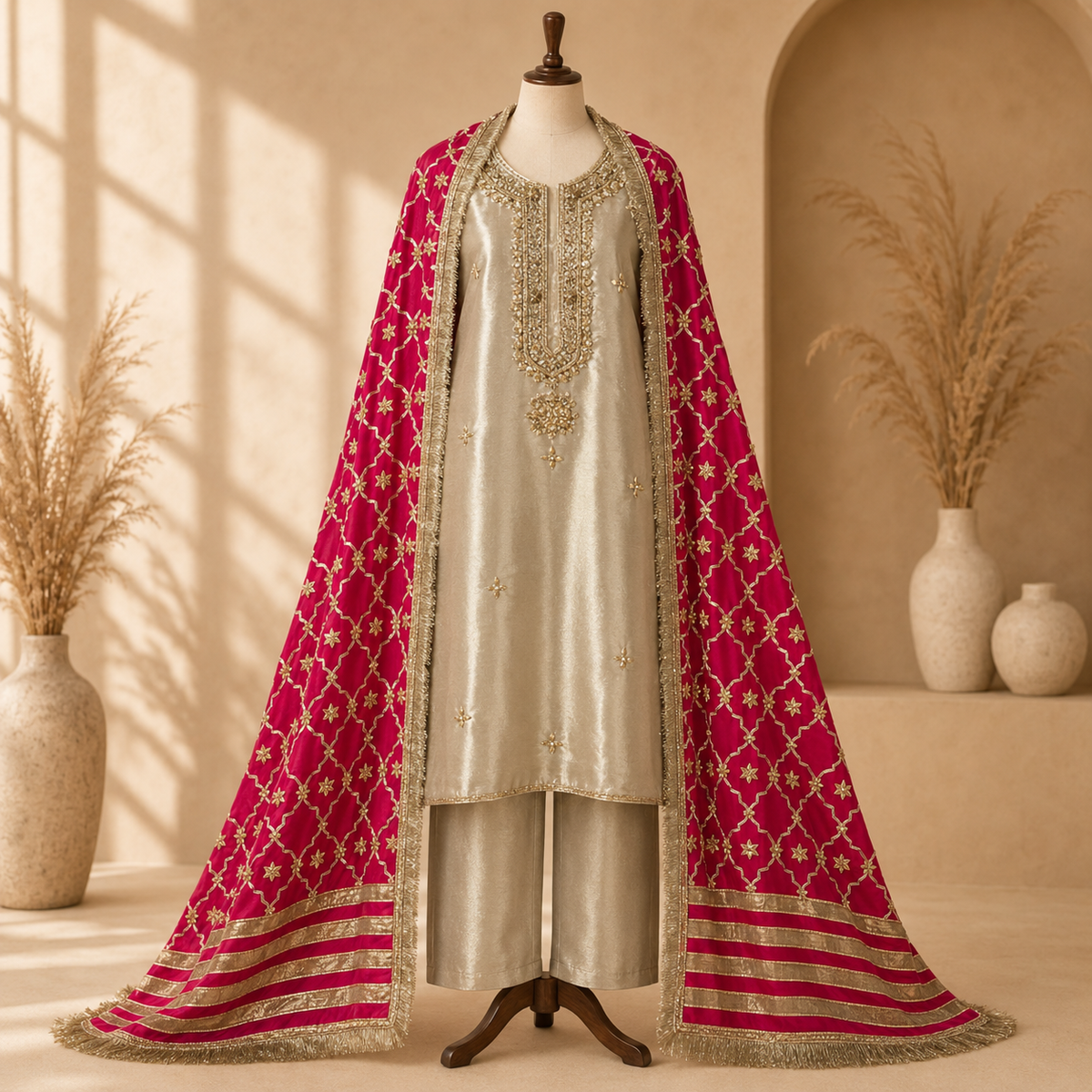 Champagne Fuchsia Gota 3-Piece Suit Set