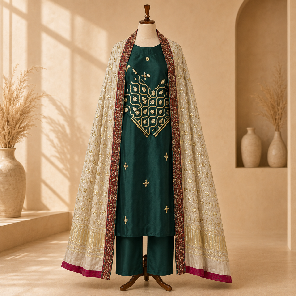 Emerald Ivory Gota 3-Piece Suit Set