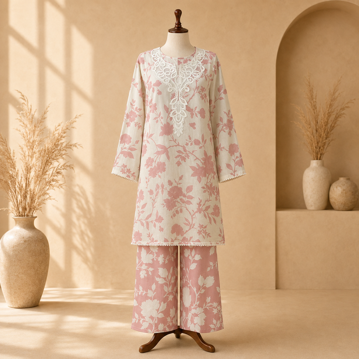 Blush Ivory Botanical Lace 2-Piece Suit Set