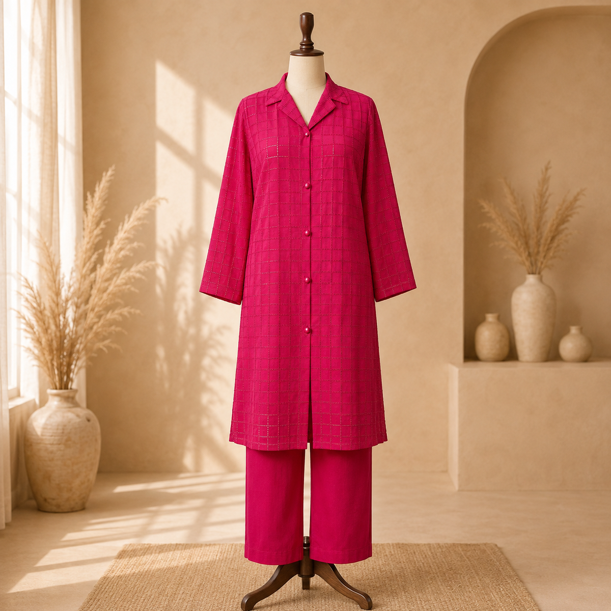 Fuchsia Windowpane 2-Piece Suit Set