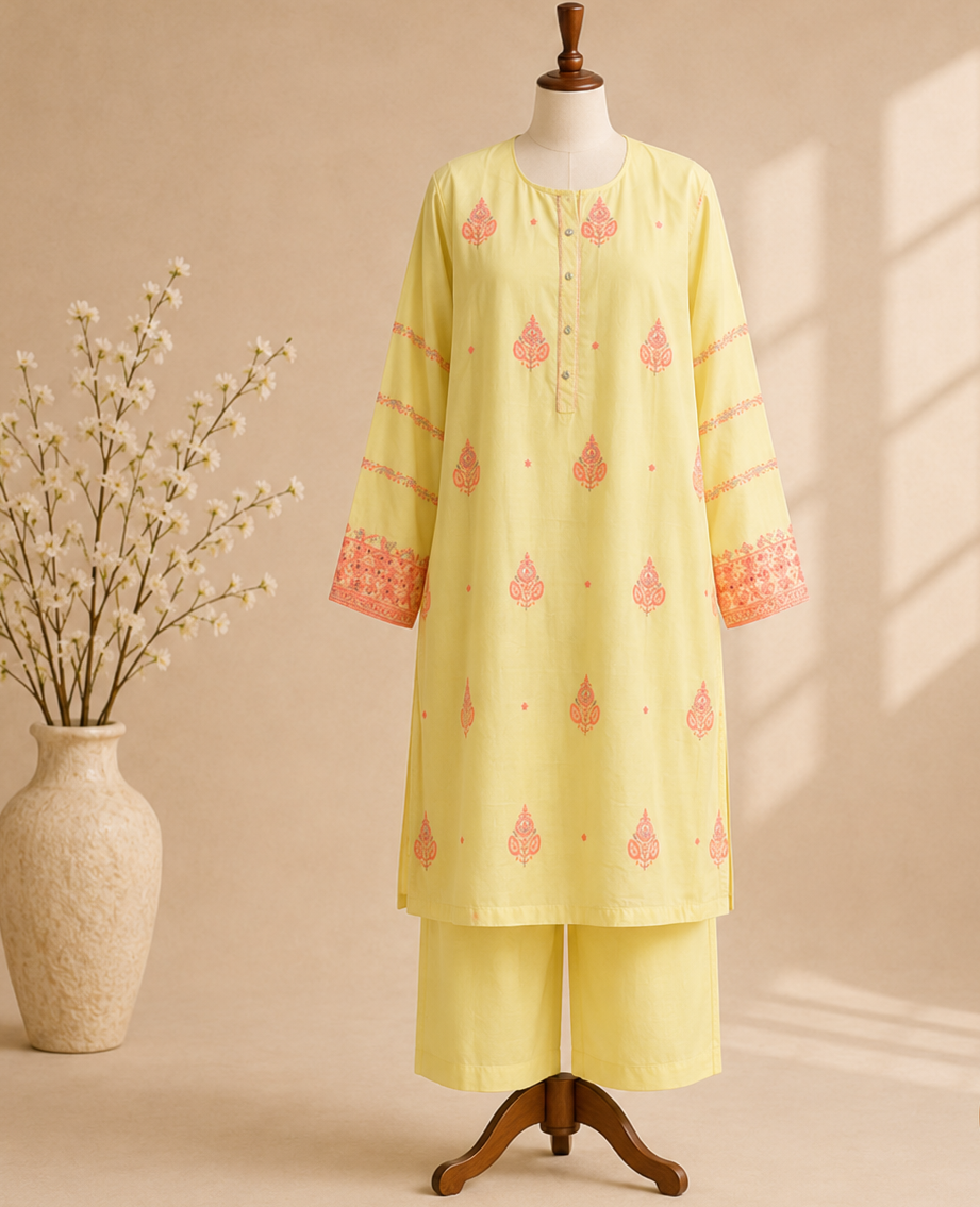Lemon Elara Embroidered Suit Set