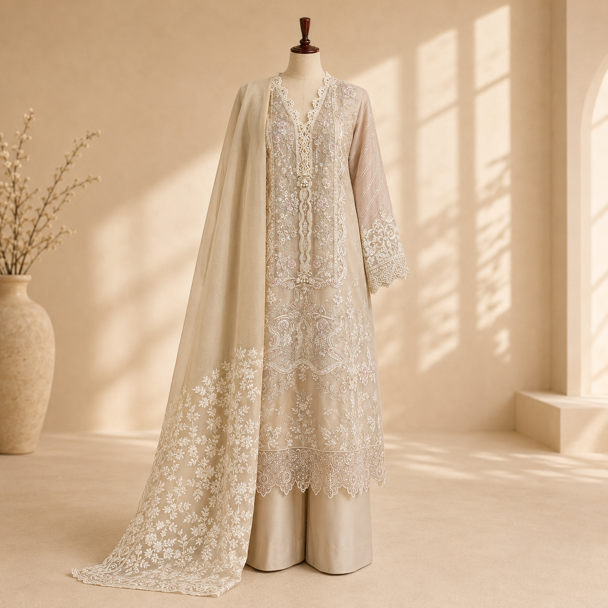 Champagne Noor Embroidered Suit Set