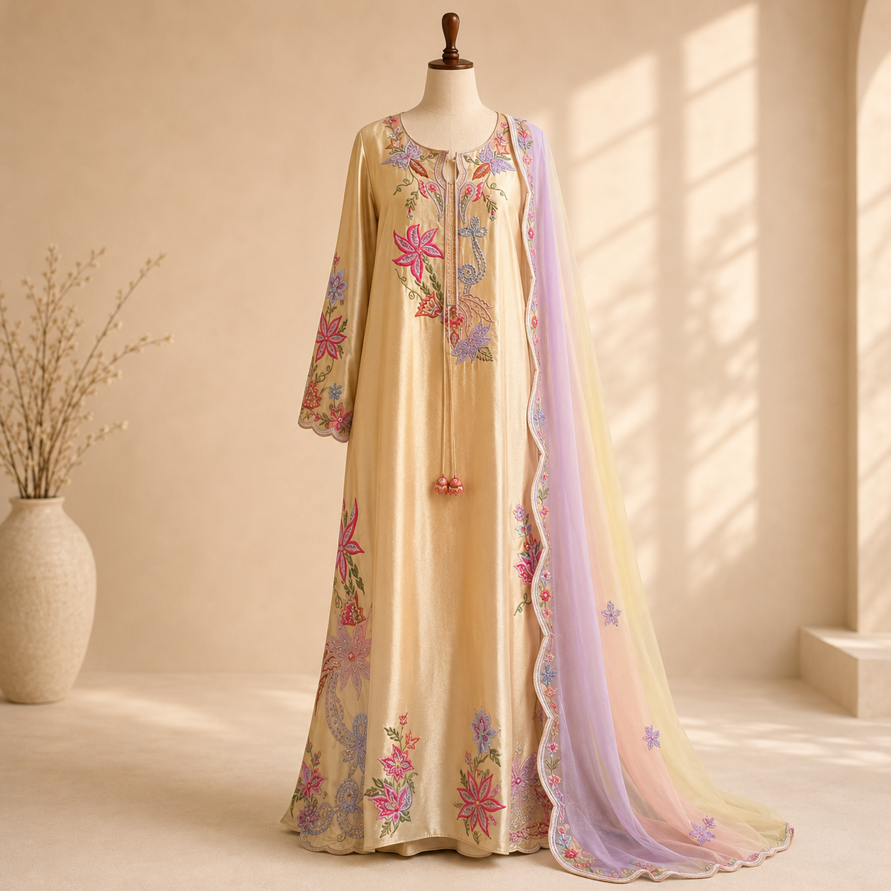 Golden Elara Embroidered Suit Set