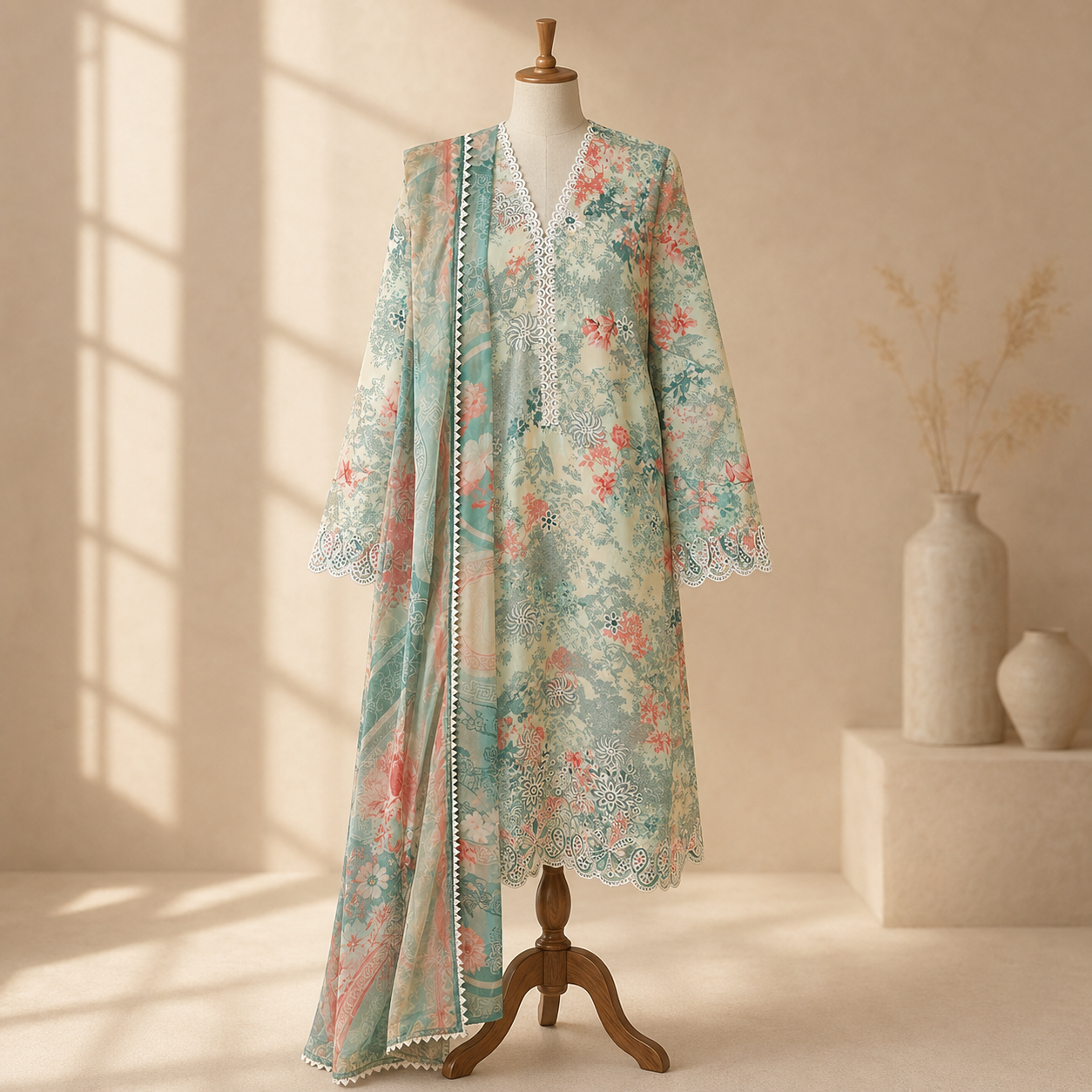 Pastel Azure Floral Kameez Set
