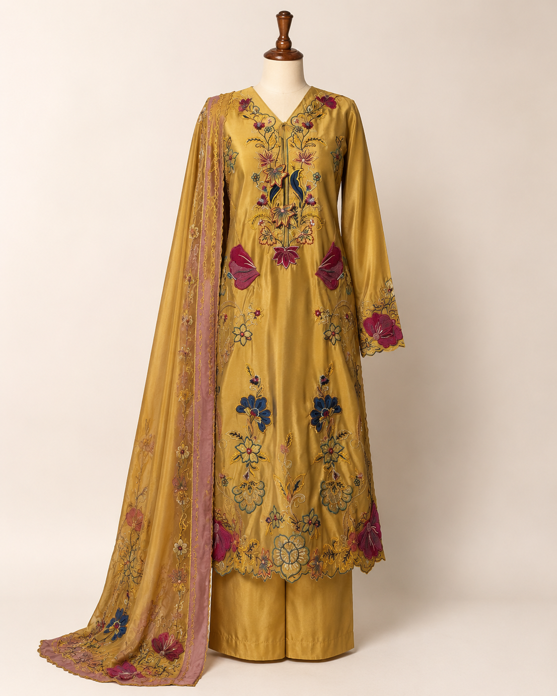 Mustard Zareen Embroidered Suit Set