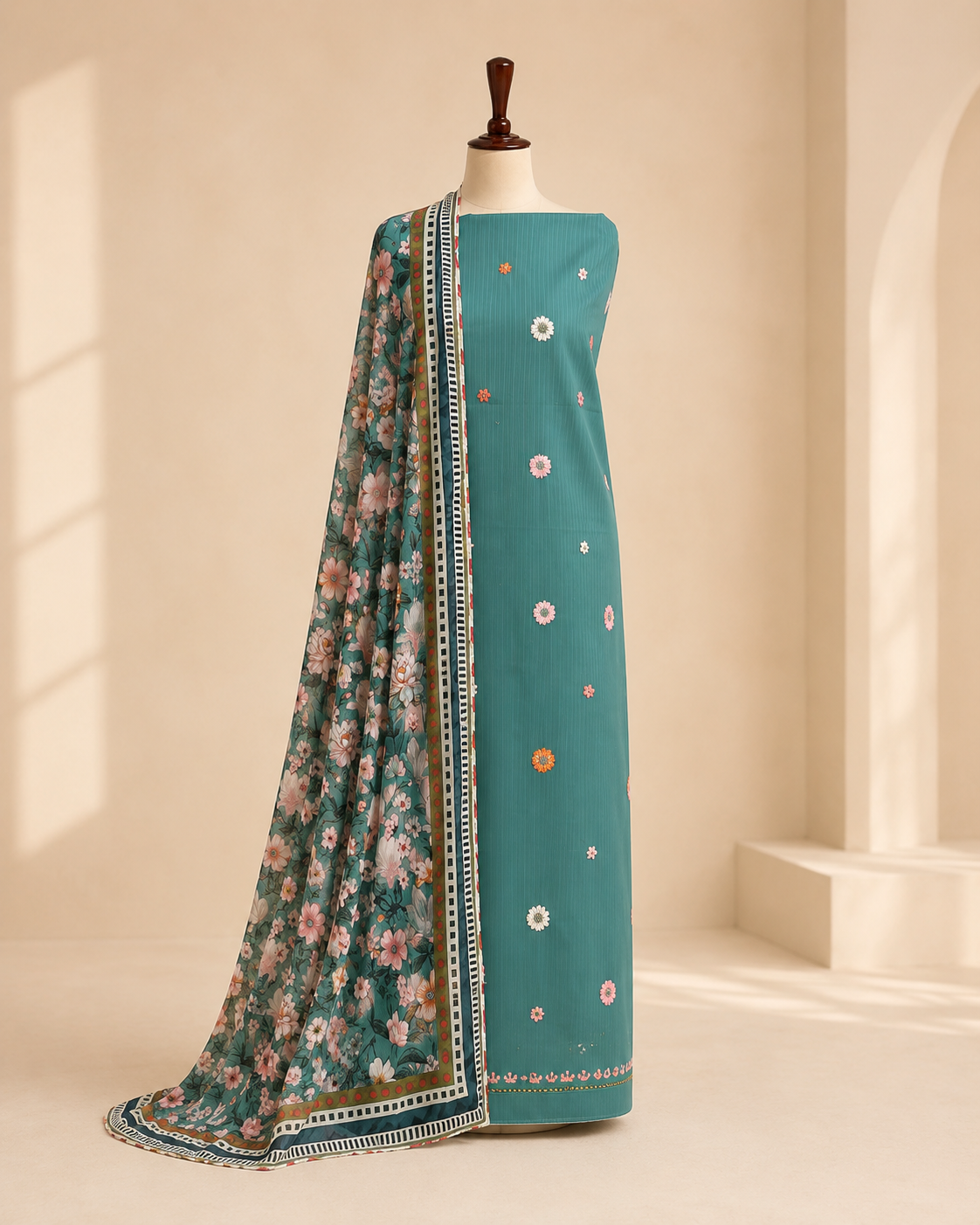 Teal Elara Printed Suit Set