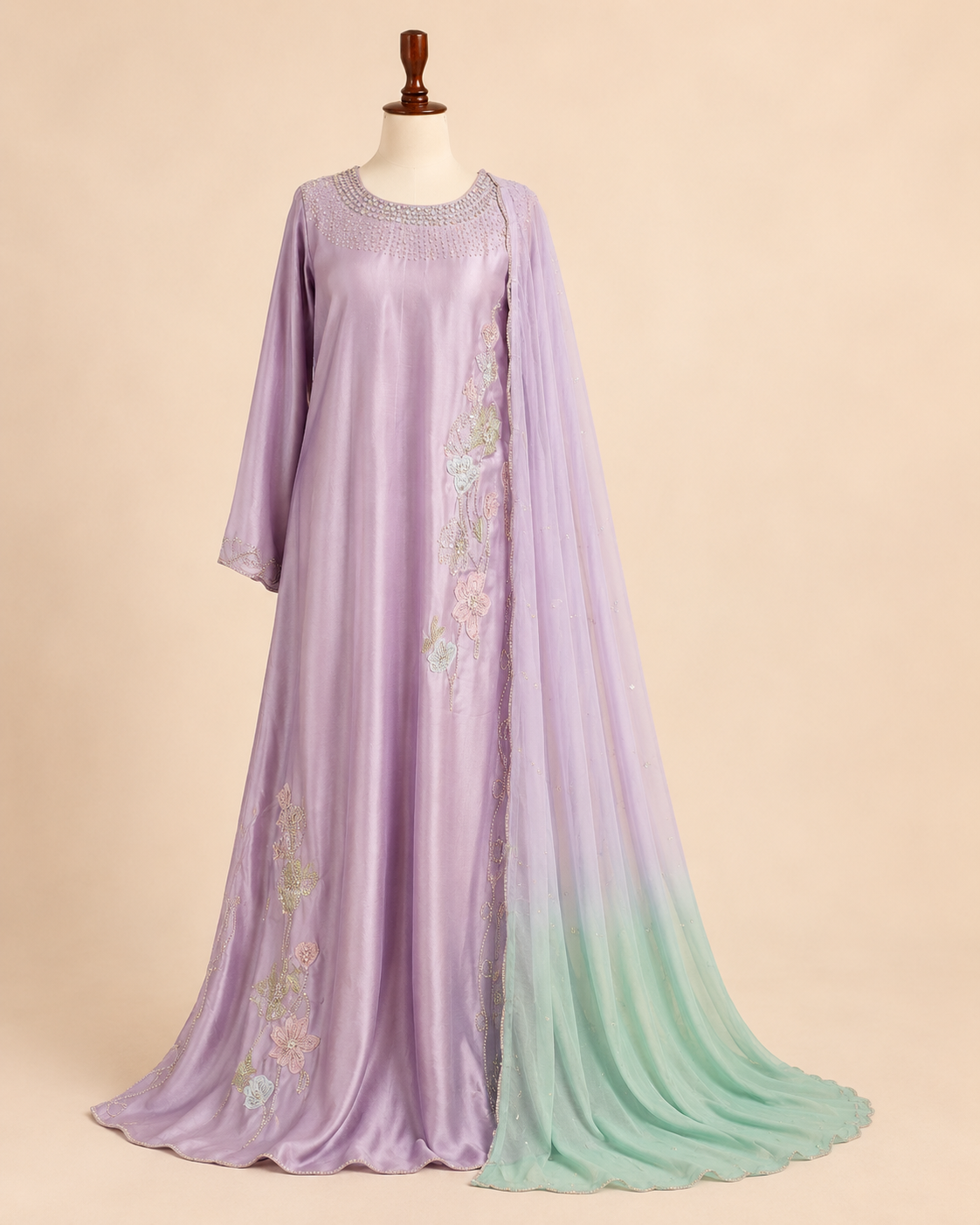 Lilac Elara Embroidered Gown Set