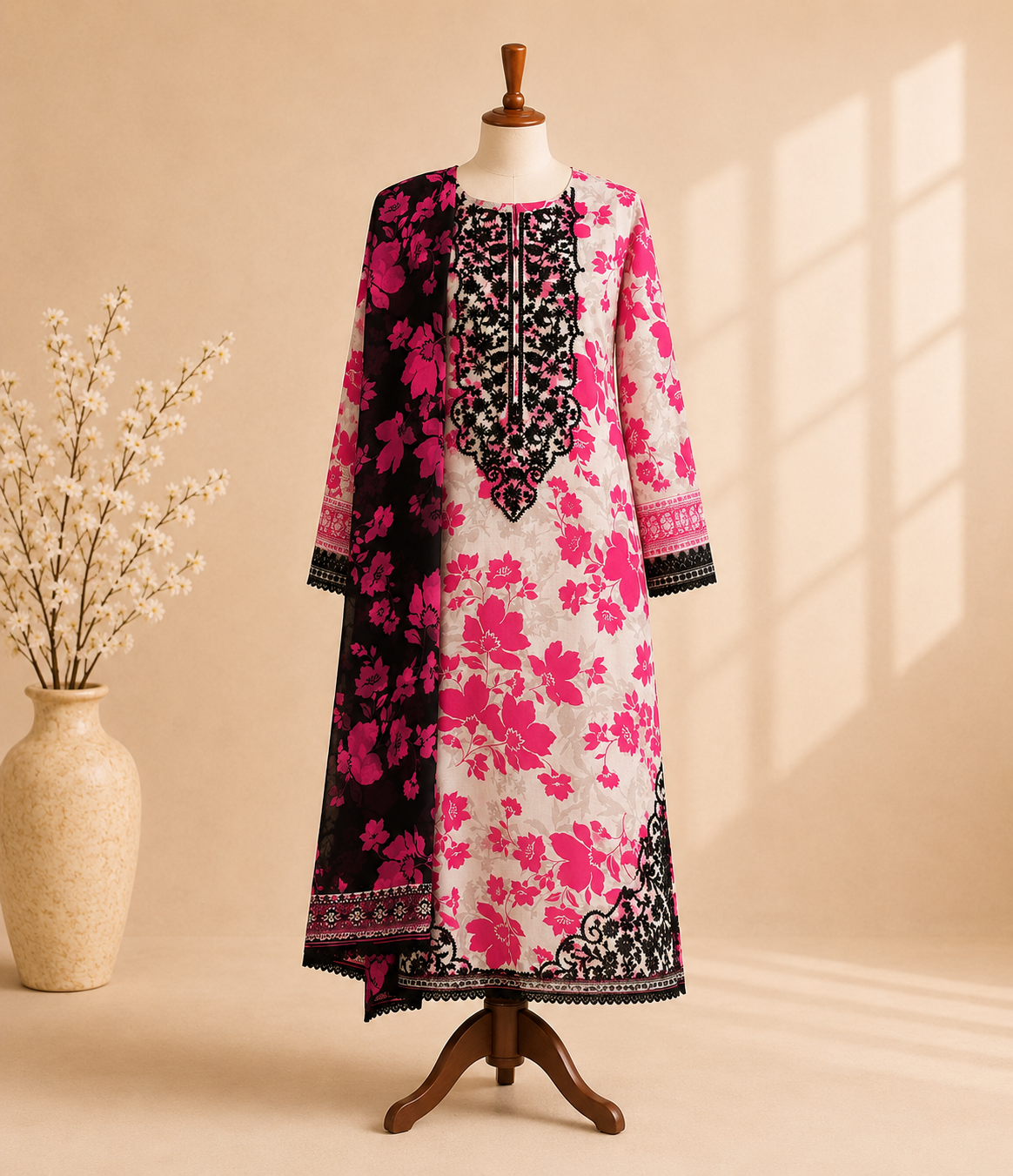 Fuchsia Noir Floral Suit Set