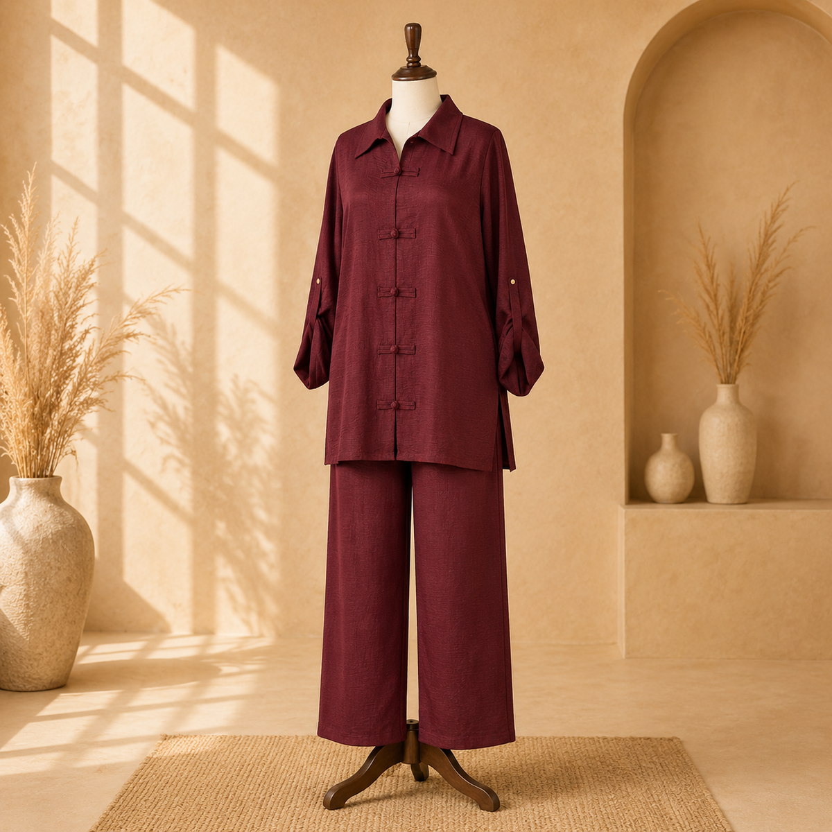 Burgundy Samara Collared 2-Piece Suit Set