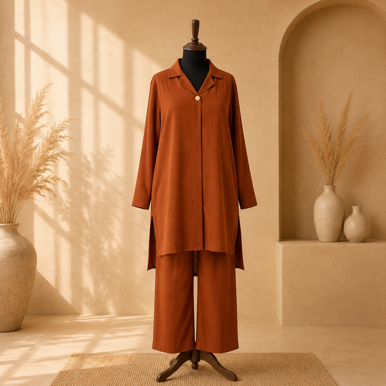 Rust Amani Collared 2-Piece Suit Set