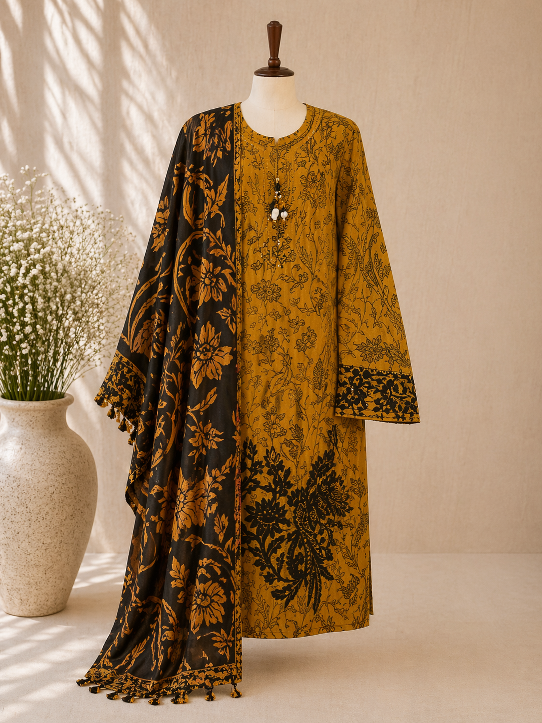 Mustard Noir Printed Suit Set