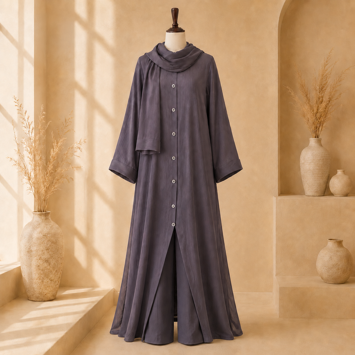 Smoky Mauve Samira 3-Piece Abaya Set