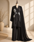 Noir Bloom Embroidered Suit Set