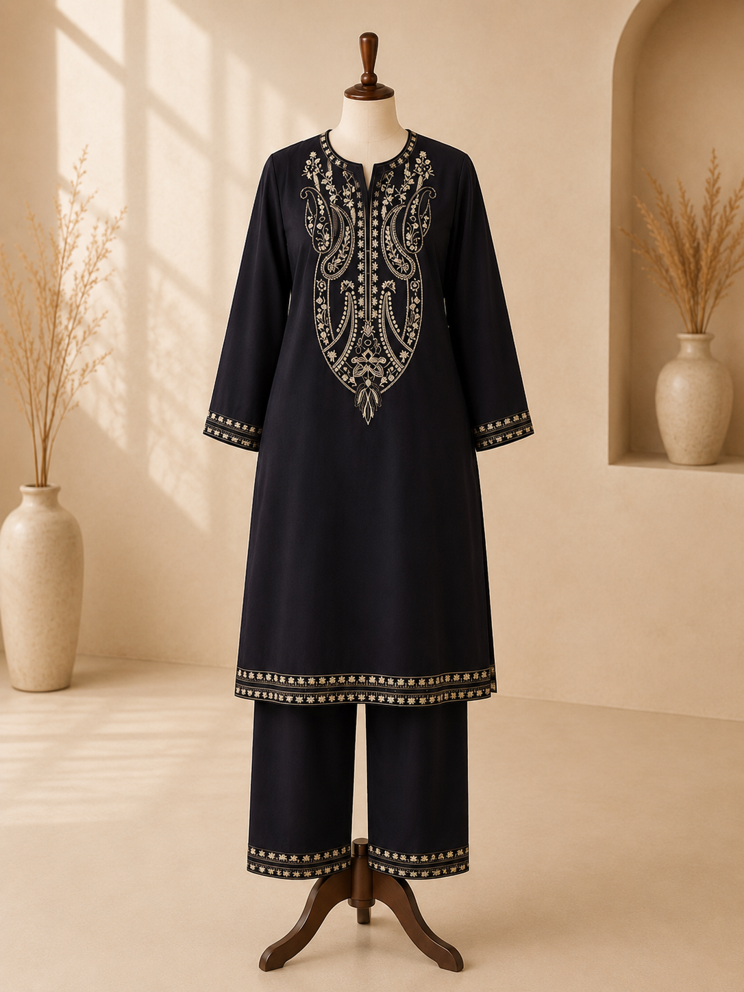 Classic Purple Embroidered 2-Piece Suit Set