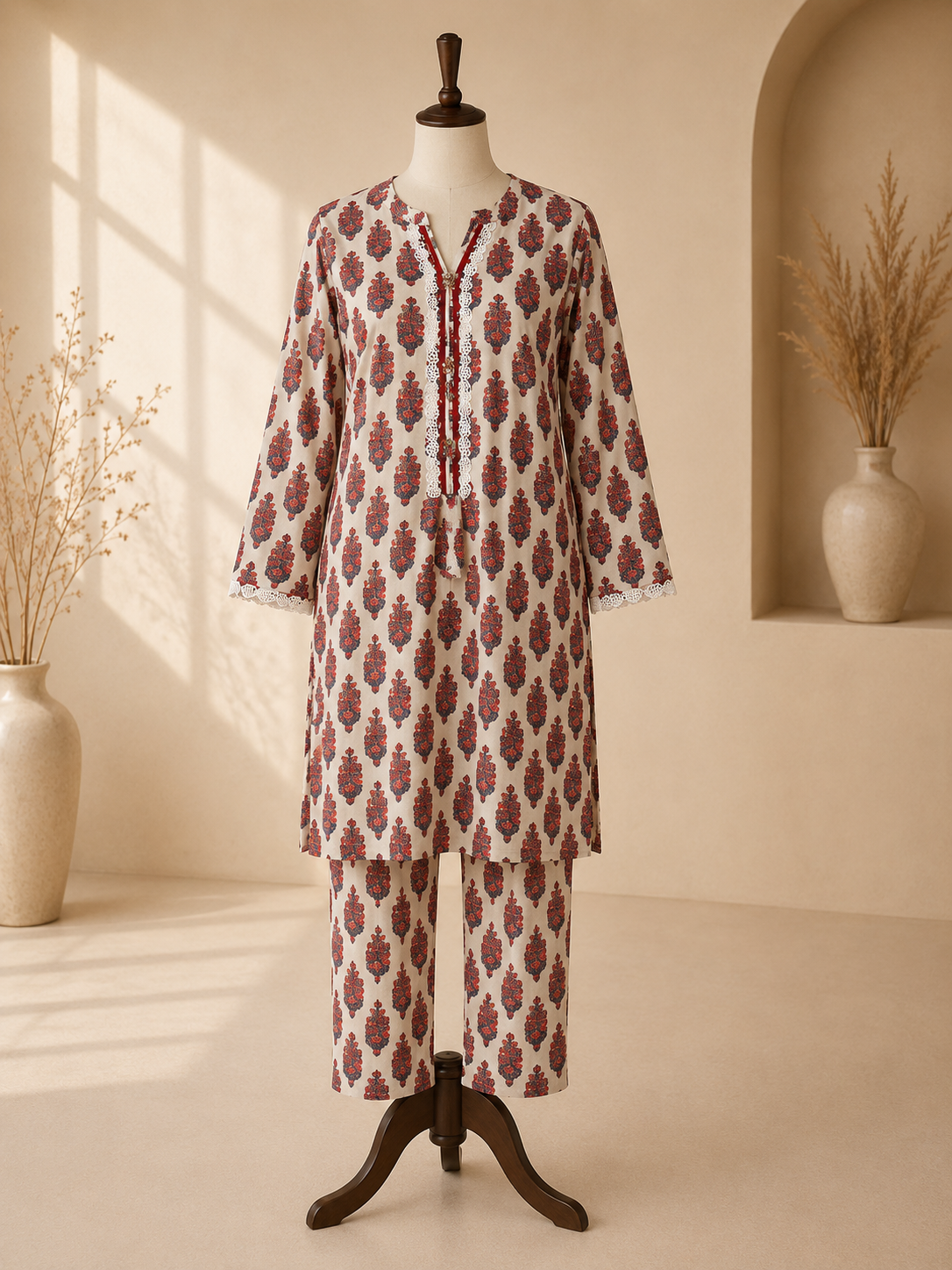 Ivory Mehr Printed 2-Piece Suit Set