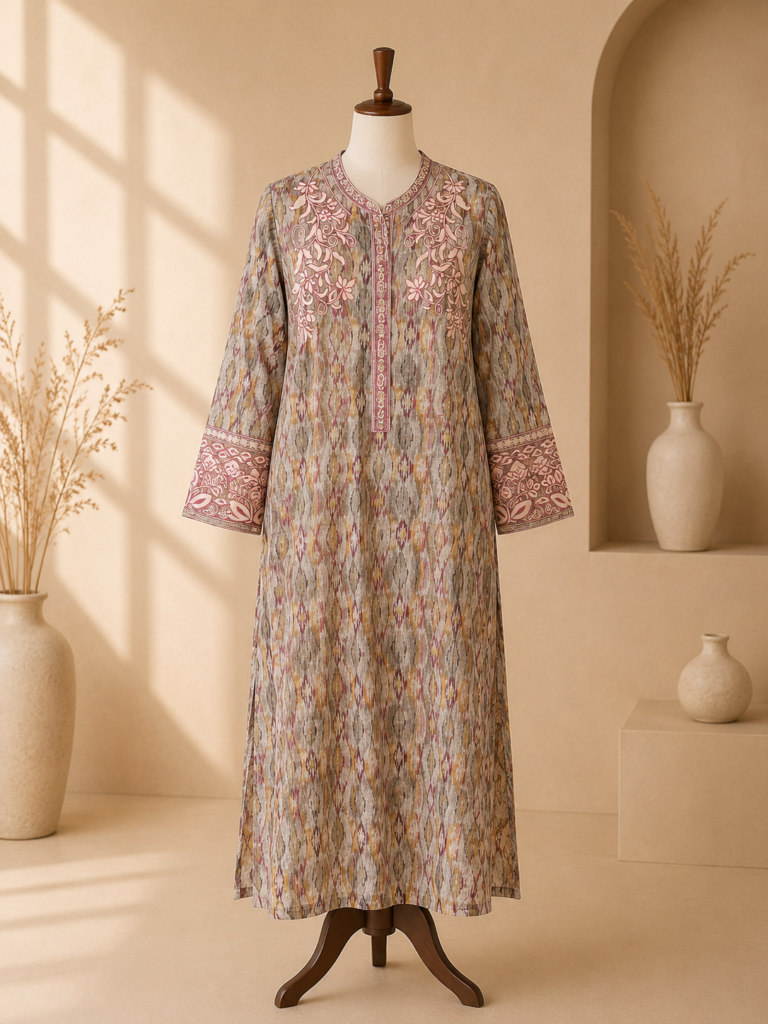 Taupe Rosé Printed Kameez
