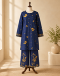 Navy Mehr Embroidered 2-Piece Suit Set