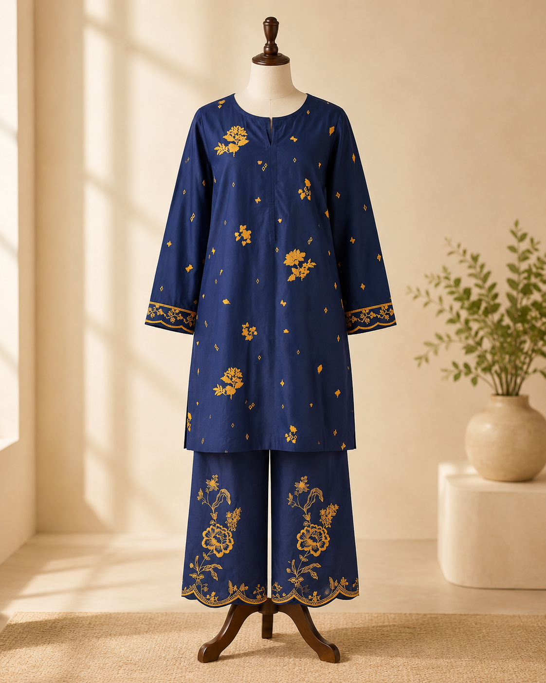 Navy Mehr Embroidered 2-Piece Suit Set
