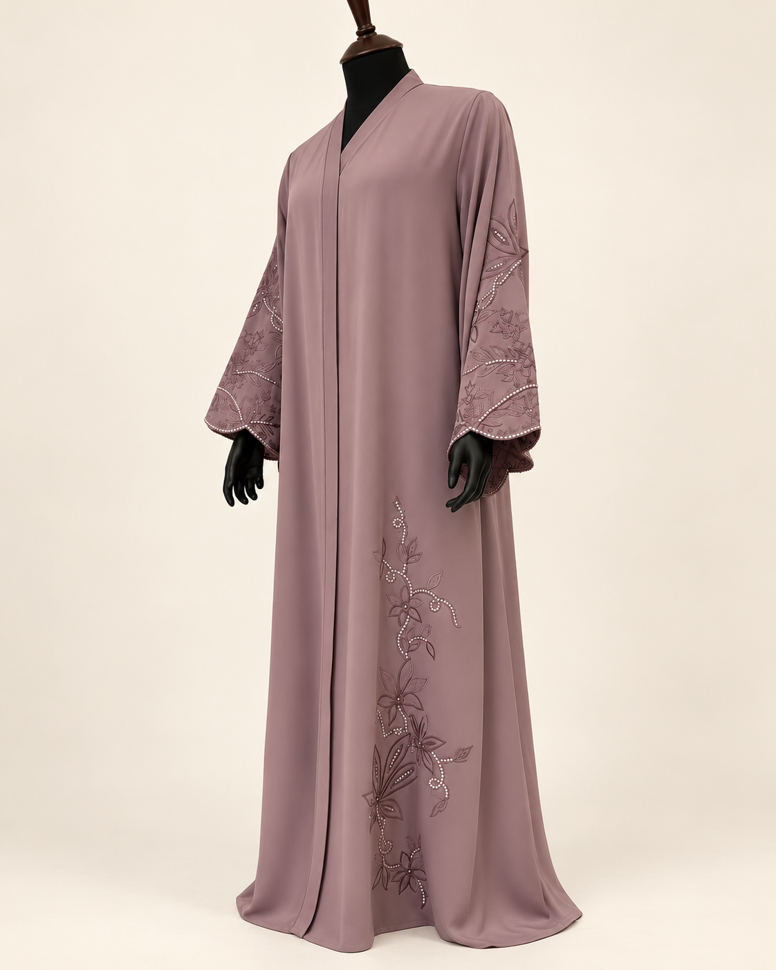 Mauve Safiya Vine-Detail Abaya Set in Mauve