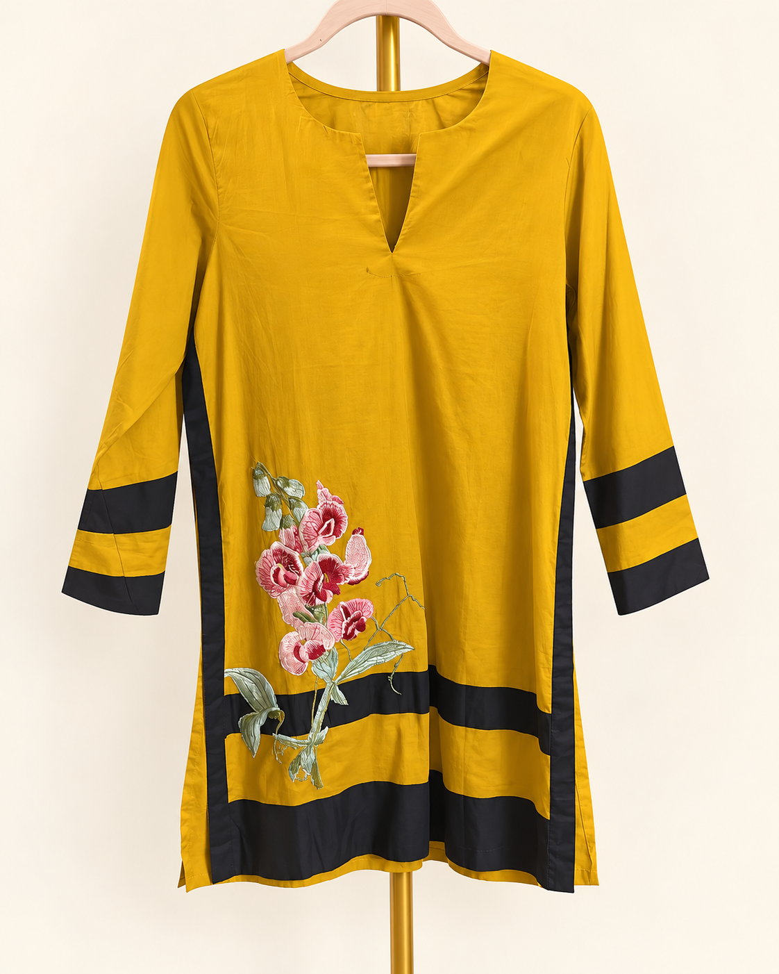 Mustard Amara Floral Embroidered Tunic in Mustard