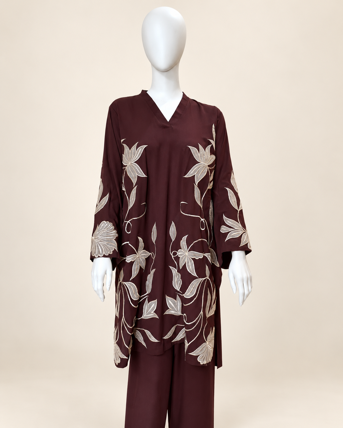 Burgundy Saira Botanical 2-Piece Suit Set in Burgundy