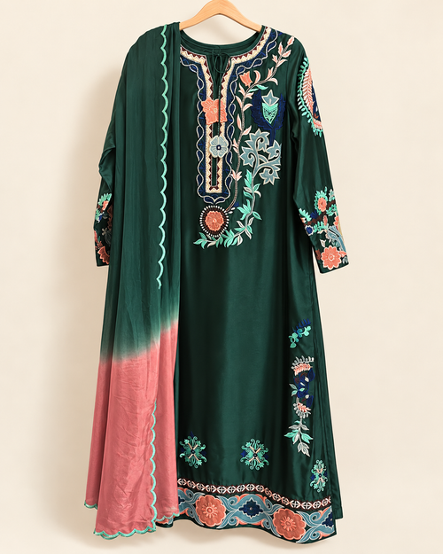 Emerald Areeba Floral Ombre 3-Piece Suit Set in Emerald