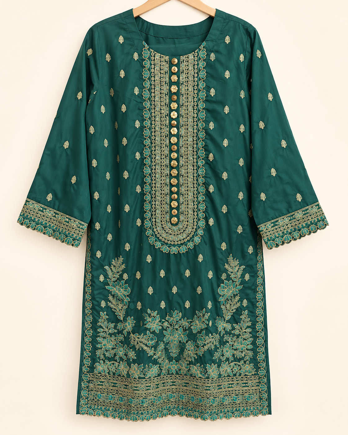 Teal Naila Gold Embroidered 2-Piece Suit Set