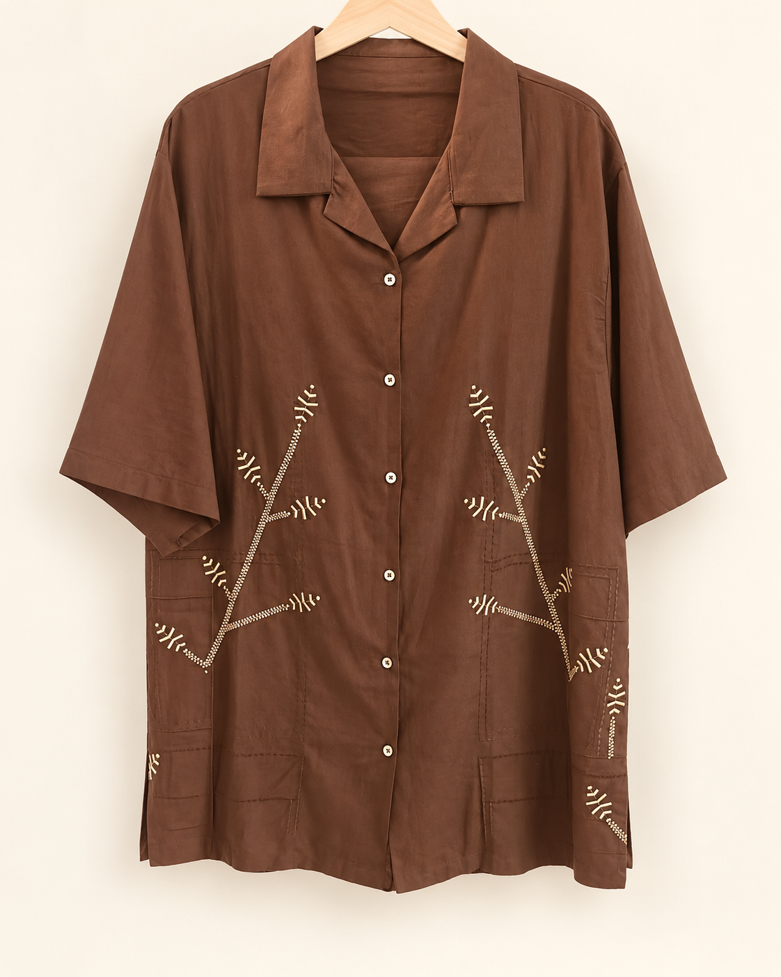 Chocolate Anaya Branch-Detail 2-Piece Suit Set
