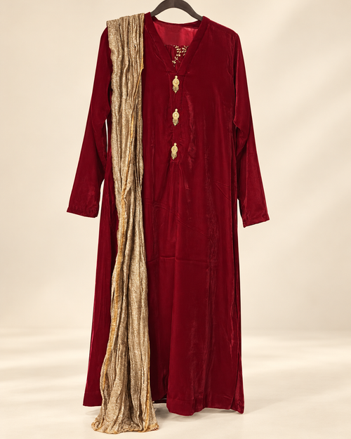 Burgundy Rania Gold-Accent 3-Piece Suit Set