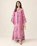 Mauve pink long outfit with colorful floral embroidery